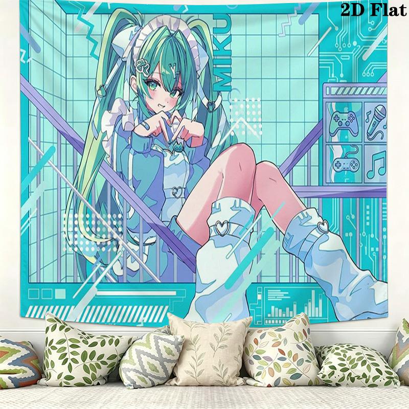 Anime Miku Wall Tapestry Aesthetic Wall Hanging Printed Fabric Blanket Decorative Tapestries for Bedroom Living Room Home Decor