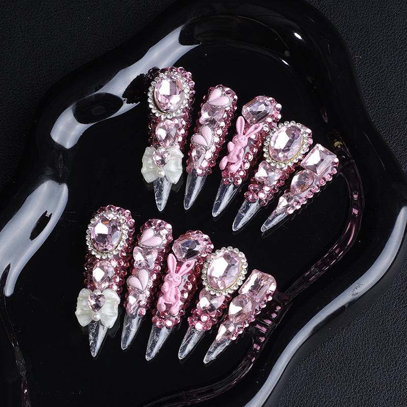 Handmade Purple Halloween Long Nails with Carved Bowknot Design Extra Small