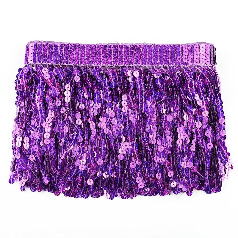 Meetee 1/2/3 Yards 16cm Paillettenfransen Quasten Ethnisches Spitzenbesatzband Fransen Latin Dance Rock Bekleidungsverzierung Nähzubehör
