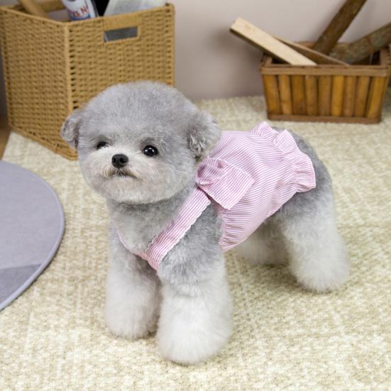 Pet Striped Dress Spring Summer Sleeveless Large Bow Small Dogs Cats Dress Breathable Pet Costume Outfit Apparel