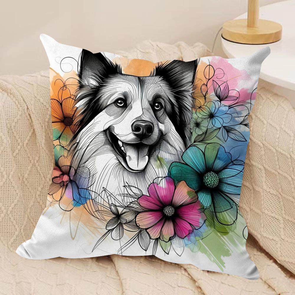 watercolor Pet Dog Cushion Cover Soft Plush Fabric DoubleSided Printed Cushion Covers for All Seasons Modern HomeDecor Gift