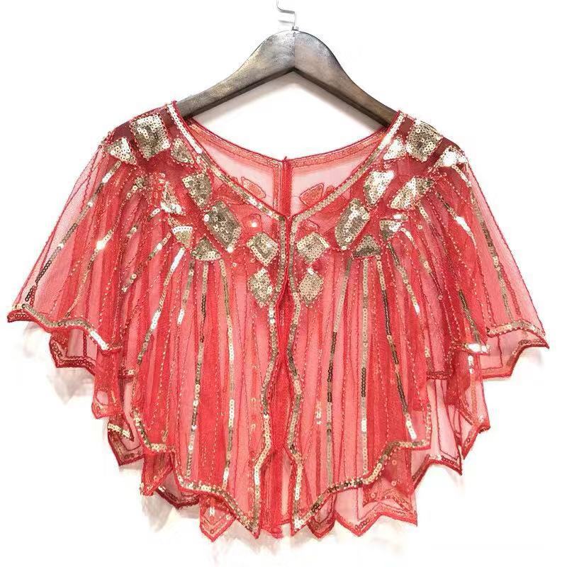Vintage Flapper Shawl Sequin Beaded Short Cape Beaded Decoration Gatsby Party Mesh Short Cover Up Dress Accessory