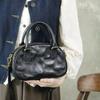 25 Xia New Vegetable Tanned Cowhide Pleated Vintage Portable Shell Bag Simple Boston Versatile Crossbody Bowling Girl