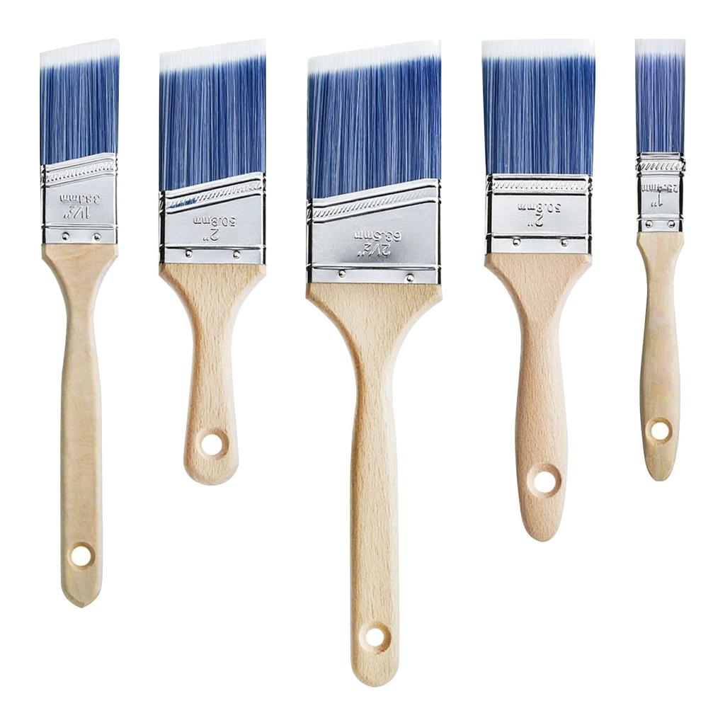 5Pcs Paint Brush Set White Coffee-colored Paint Long-handled Bevel Art-specific Nylon Brushes for Barbecues and Marine Use
