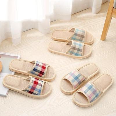 Winter Unisex Plaid Print Warm Non-Slip Indoor Open Toe Flat Shoes Home Slippers