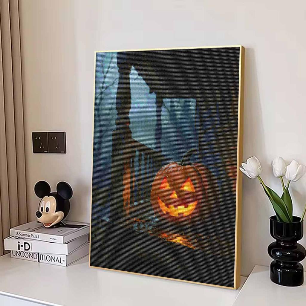 5D Diamond Art Painting Kit Spooky Pumpkin Scene Full Drill Rhinestone Canvas Creative Craft for Home Decoration