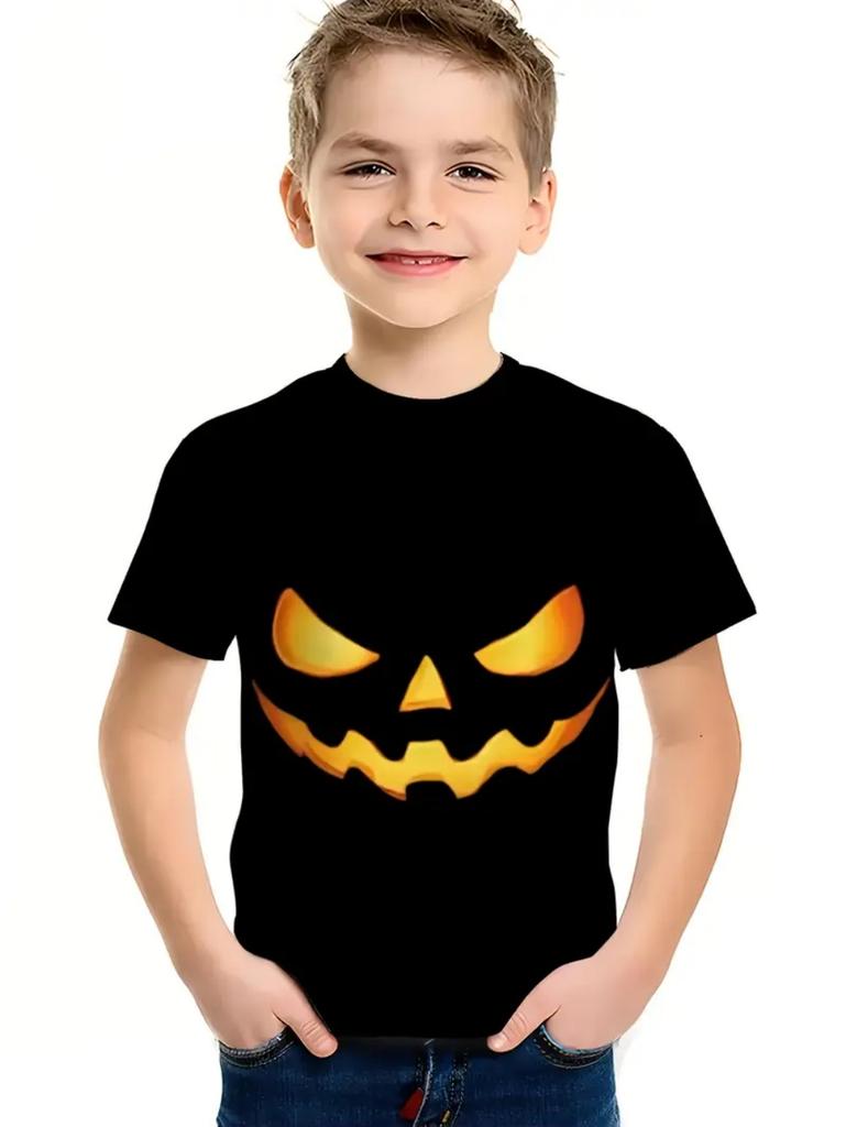 Halloween Kids Clothes Cute Pumpkin Spooky Leaves 3D Print Casual O-Neck Short Sleeve Quick-Dry Boy T-Shirts for Children