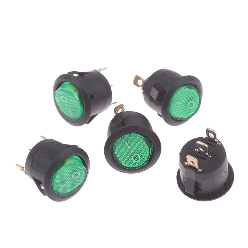 5Pcs KCD1 On/Off 3-Pin 2-Position Snap 20A 12V Red Green LED Round Boat Rocker Switch With LED Small Toggle For Car