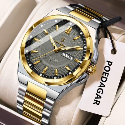 Herrenuhren Edelstahl Wasserdicht Leuchtend Herrenuhr Datum Woche Klassisch Trendig Quarz Armbanduhr