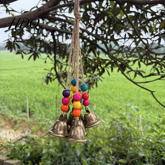 Campanelle dal Suono Chiaro Pendente Campanella Metallica Bohemien con Perline di Legno e Corda di Juta Decorazione da Appendere Retrò Ispirata alla Natura Campanellino per Finestra di Casa