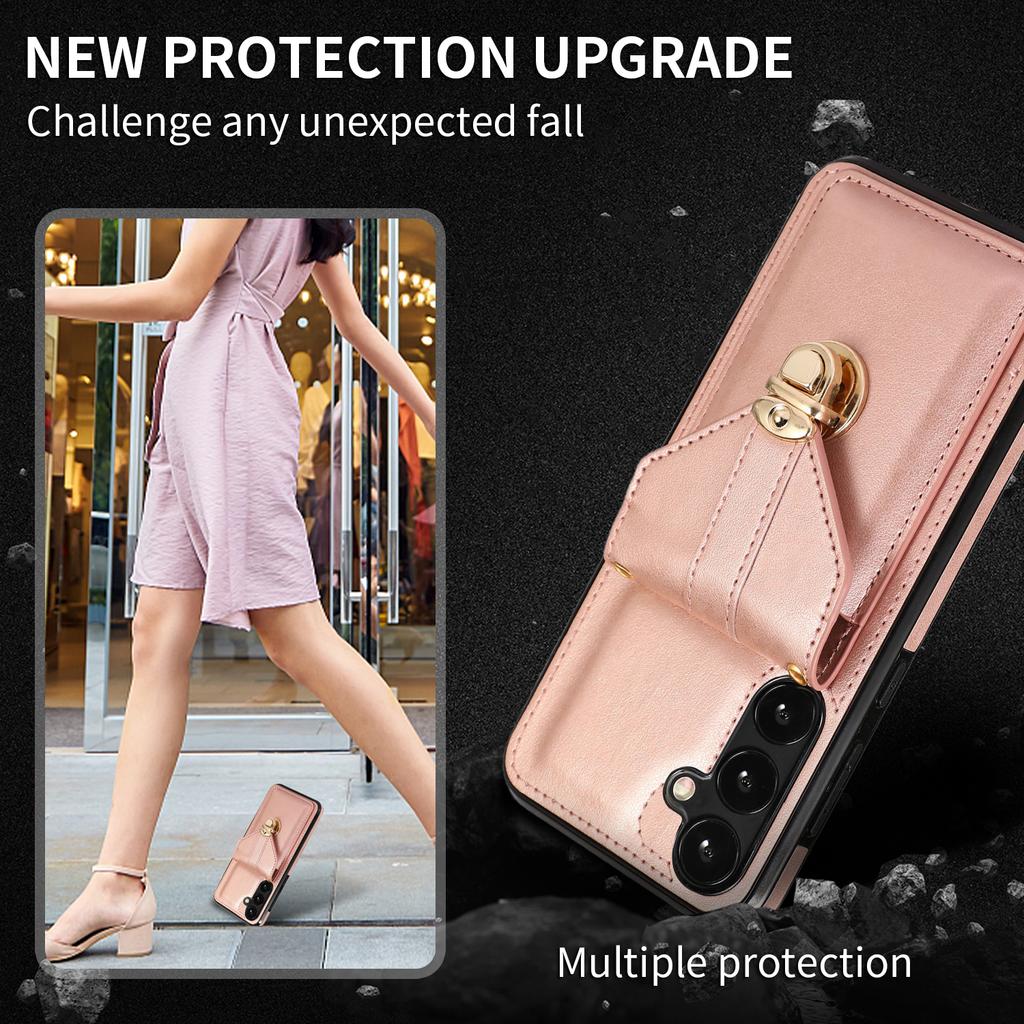 For Samsung Galaxy A36 5G Case Card Holder Kickstand PU Leather + TPU Phone Cover with Shoulder Strap