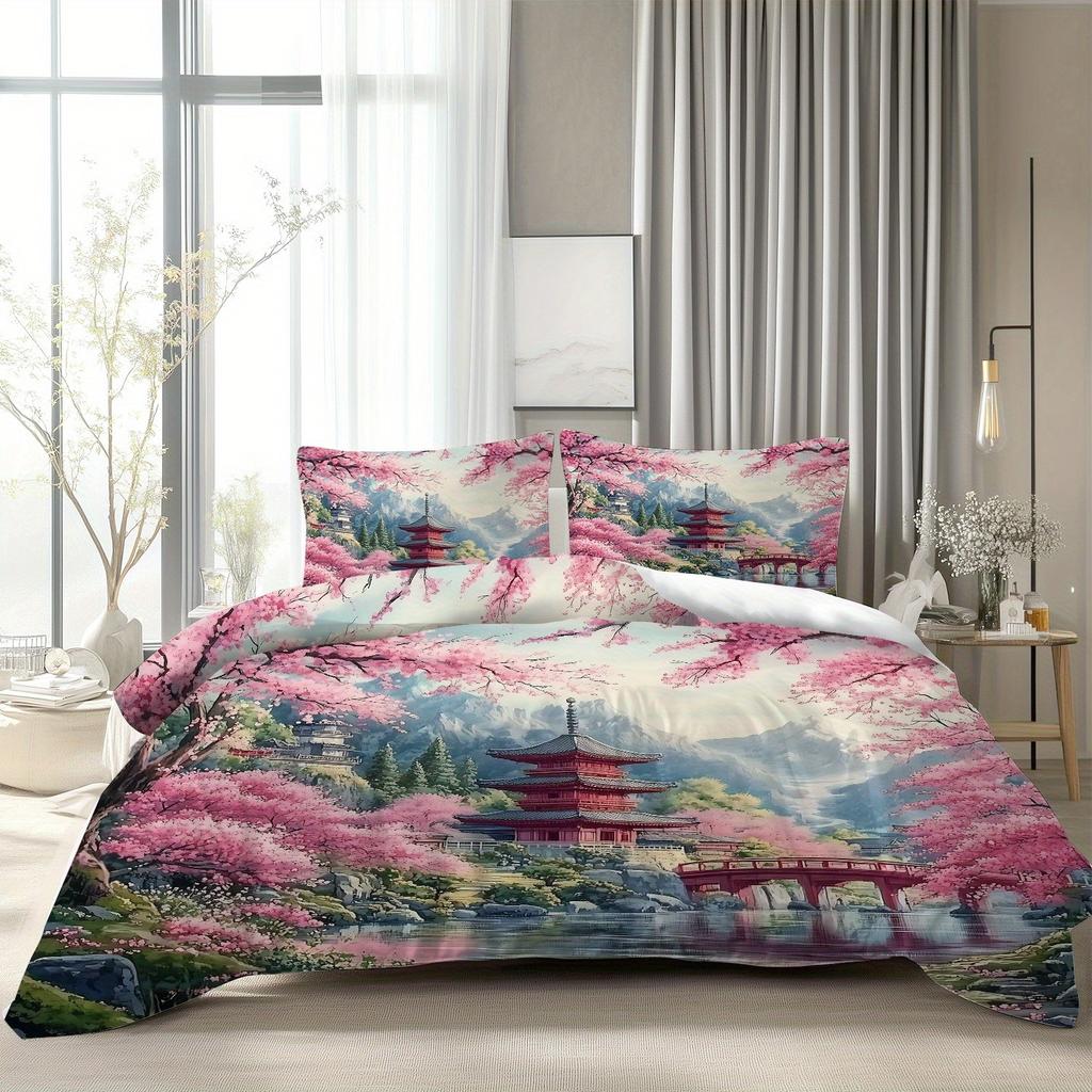 Japanese Style Bedding Set Soft Polyester Duvet Cover Set Quilt Cover With Pillowcase For Bedroom Decor Birthday Gift For Girls