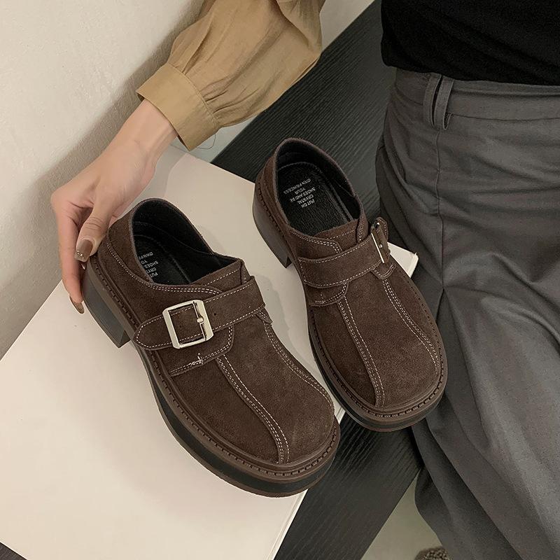 

Ретро маленькие кожаные туфли женские весенние новые туфли-лоферы на платформе с круглым носком на одной педали jk одинарные туфли 40