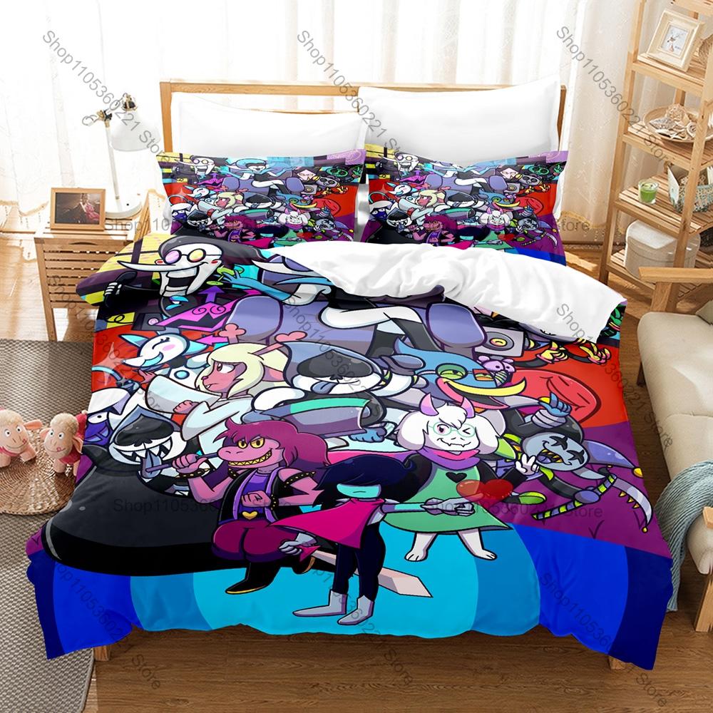 Deltarune Chapter 2 Fantastyczna Pikselowa Gra Przygodowa Pościel Zestaw Poszewka na Kołdrę + 2 Poszewki na Poduszki Wystrój Pokoju Nastolatka Gracza