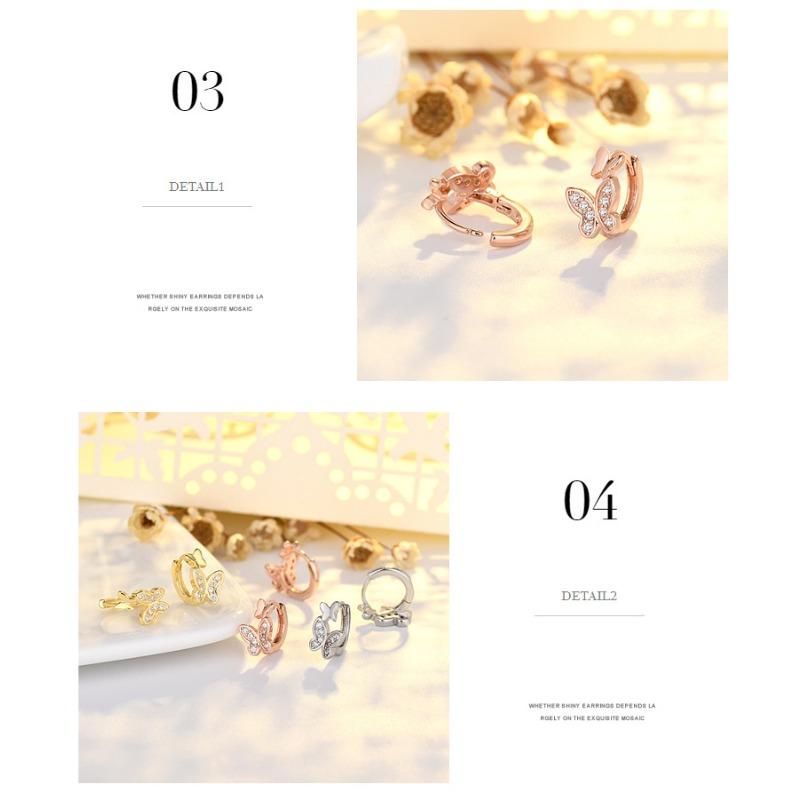 Women Fashion Plated S925 Silver Butterfly Zircon Buckle Earrings For Ladies