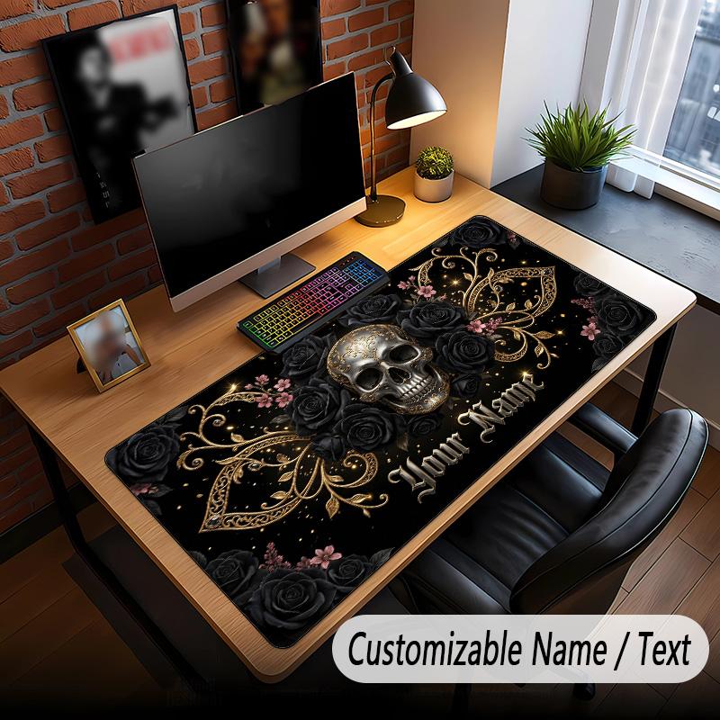 Skull Gothic Theme Custom Mouse Pad Personalized With Name Text Customized Desk Mat For Office Home Decor