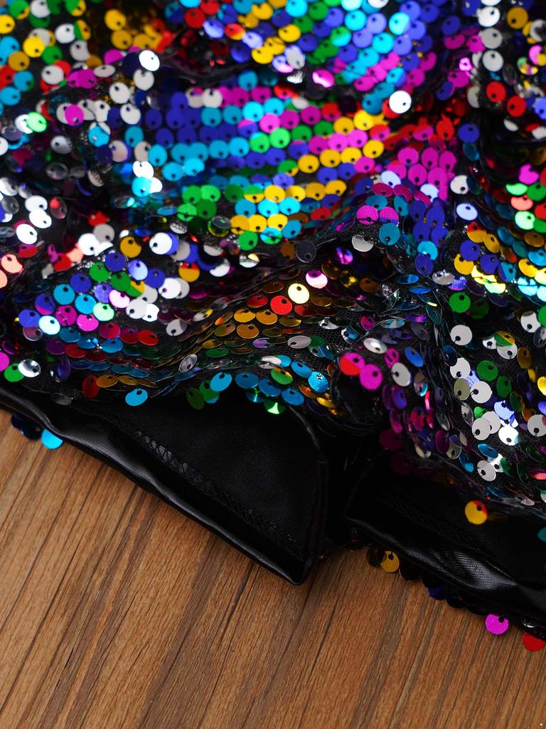 Kinder Mädchen Performance Shorts Glänzende Pailletten Stufenrüschen Design Metallic Elastische Taille Culottes Tanzbekleidung