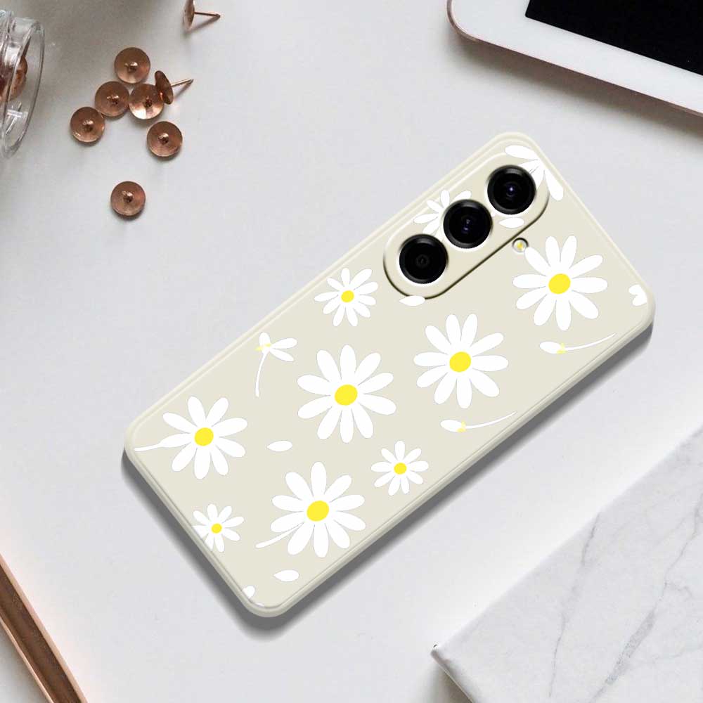 For Samsung Galaxy A56 5G Case White Daisy Pattern Printing Straight Edge TPU Phone Back Cover