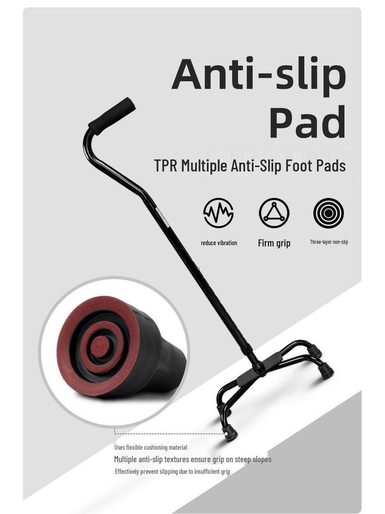 HEPO Aluminum Alloy Quad Cane: Adjustable Height, Four-Legged Support for Seniors