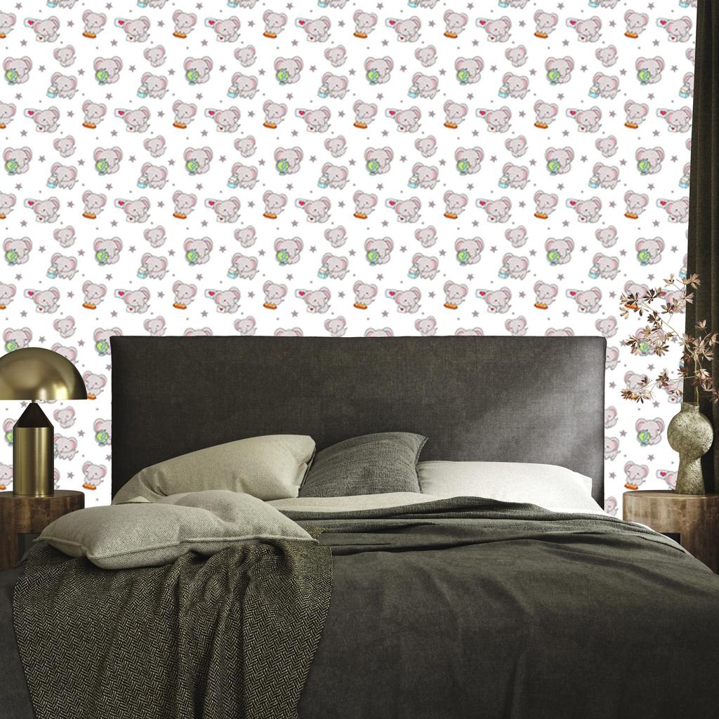 Elephants Wallpaper White and Light Gray for Living Room and Bedroom 50x1000