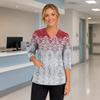 Women's Floral Print Scrub Top with V-Neck, Pockets, Side Slits and 3/4 Sleeves