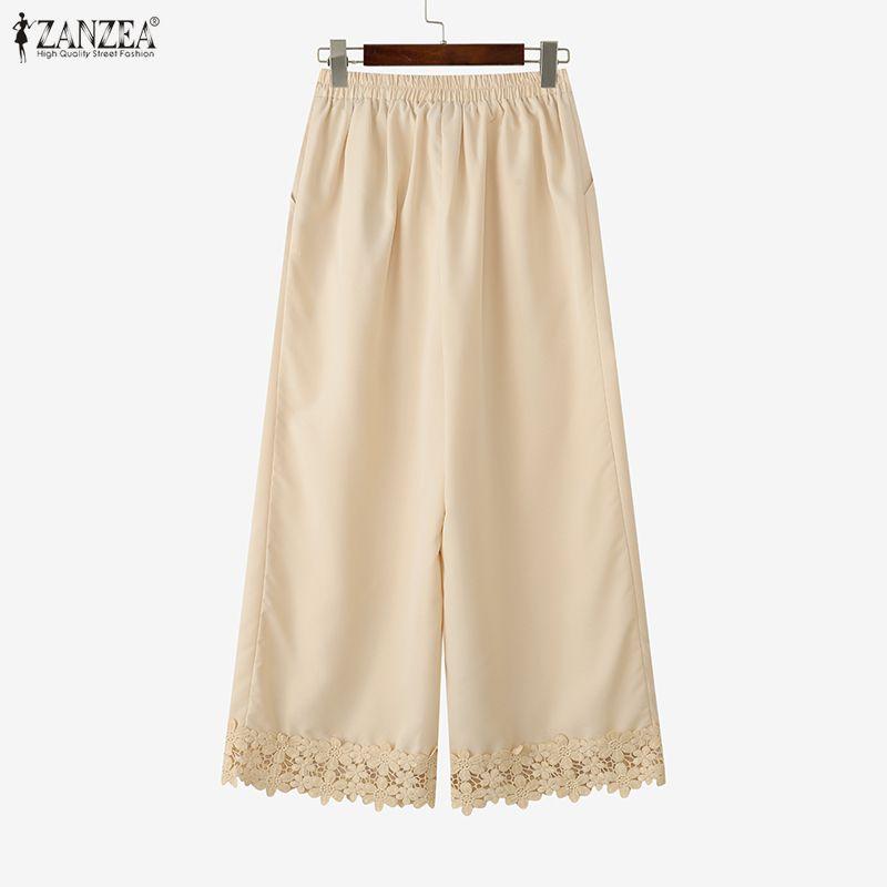ZANZEA Women Casual Elastic Waist Loose Casual Wide Leg Pants