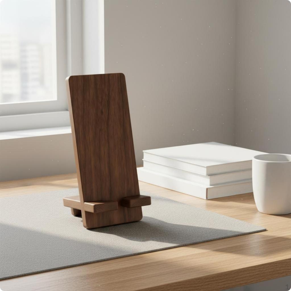 Desktop Phone Stand Vertical Walnut Compact Workspace Accessory