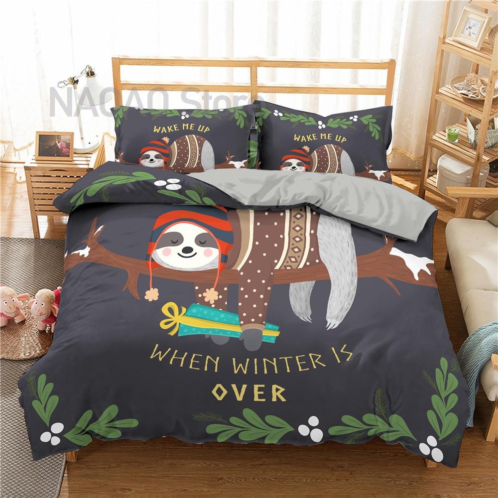 Cartoon Sloth Bedding Set For Bedroom Home Manga Style Sloth Print Duvet Cover Lazy Sleeping Australian Animal Soft Quilt Cover