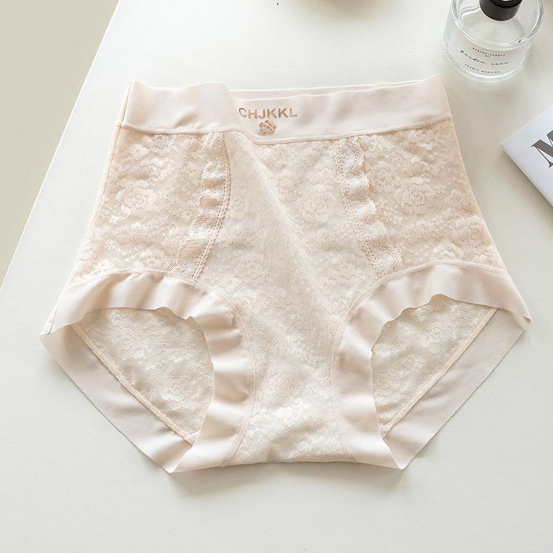 Big Size Female Summer Thin Sexy Lace Mulberry Silk Extension Crotch Without Mark in High Waist Triangle Briefs