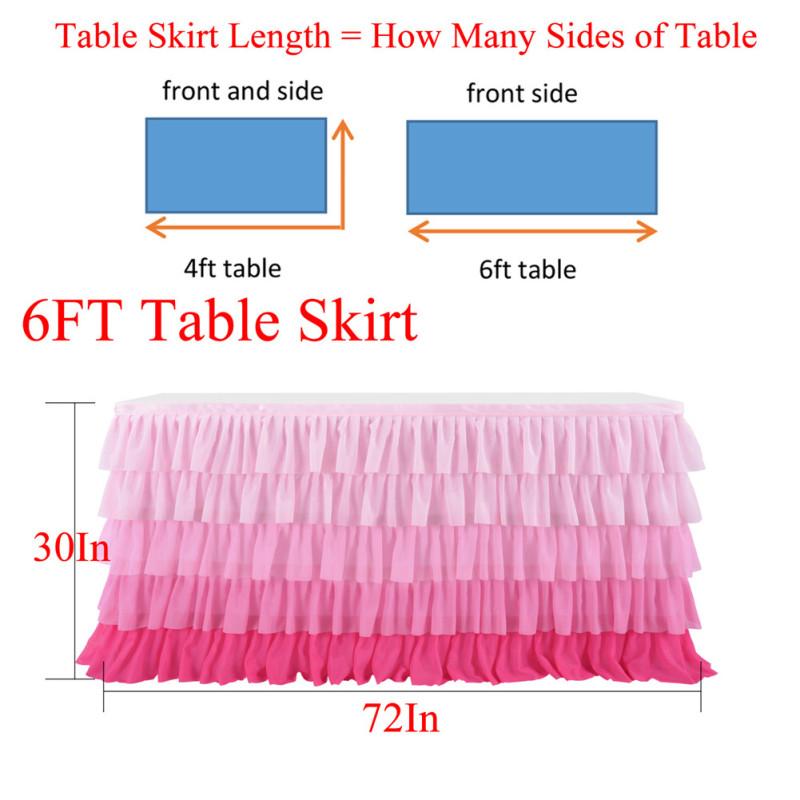 5 Layers Gradient Pink Chiffon Wave Table Skirt for Wedding Party Supplies