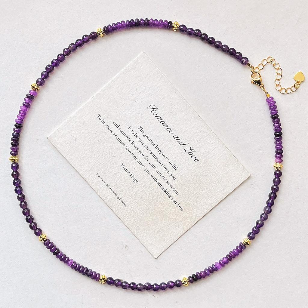 Vintage High Quality Purple Quartzite Natural Royal Amethyst Design Sense Necklace Collarbone Chain Women