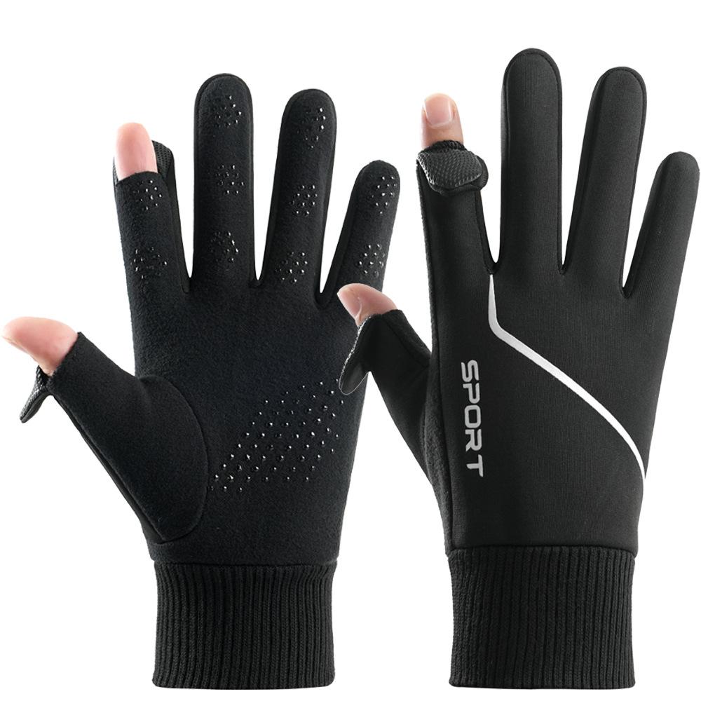 Winter Warm Gloves for Men Outdoor Riding Touch Screen Water-splashing and Windproof Plus Velvet Driving Finger Cold Proof Gloves