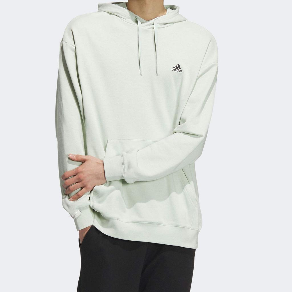 adidas Solid Color Kangaroo Pocket Hoodie Unisex Soft Daily Casual Streetwear Tops Linen Green IV7593