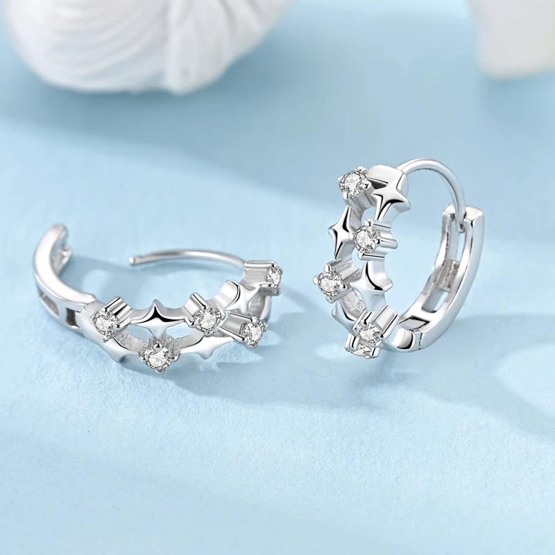 Classic Copper Original Hoop Earrings Woman'S White Zircon Stones Stars Earrings Jewelry Accessory Fine Valentine Day Gift