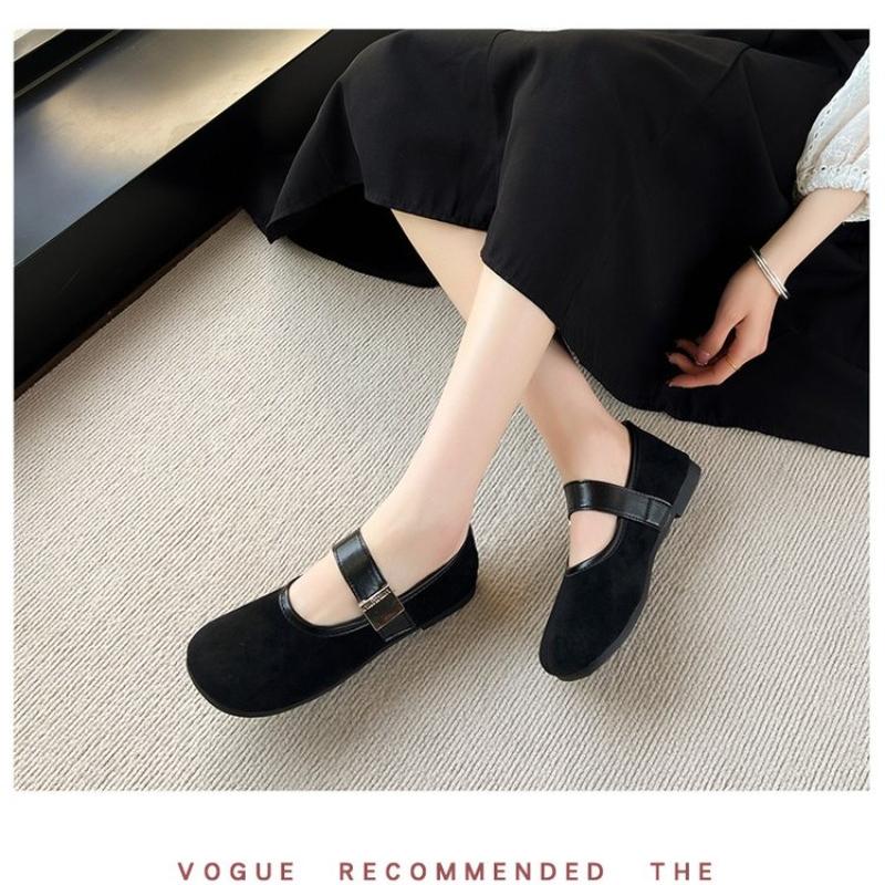 Fashion Women's Felt Mary Janes Shoes Square Toe Ballet Flats for Female New Fashion Buckle Strap Ladies Shoes Spring Autumn