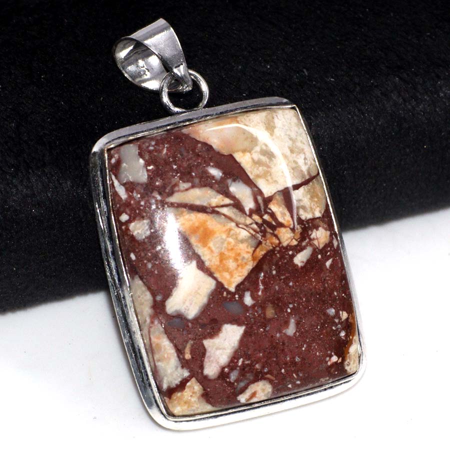 Marble Jasper 925 Silver Plated Handmade Pendant 1.8" Ethnic Gift u0o58