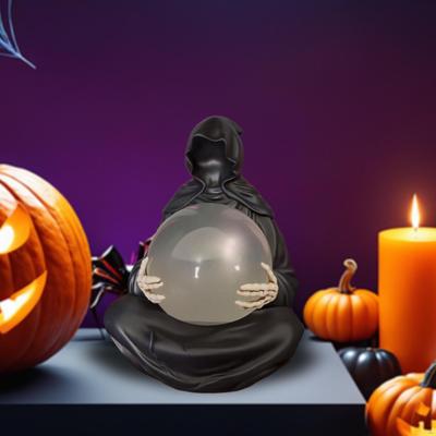 Reaper Statue Halloween Decor LED Glowing Ball Ornament Resin Sculpture The Death God's Figurine for