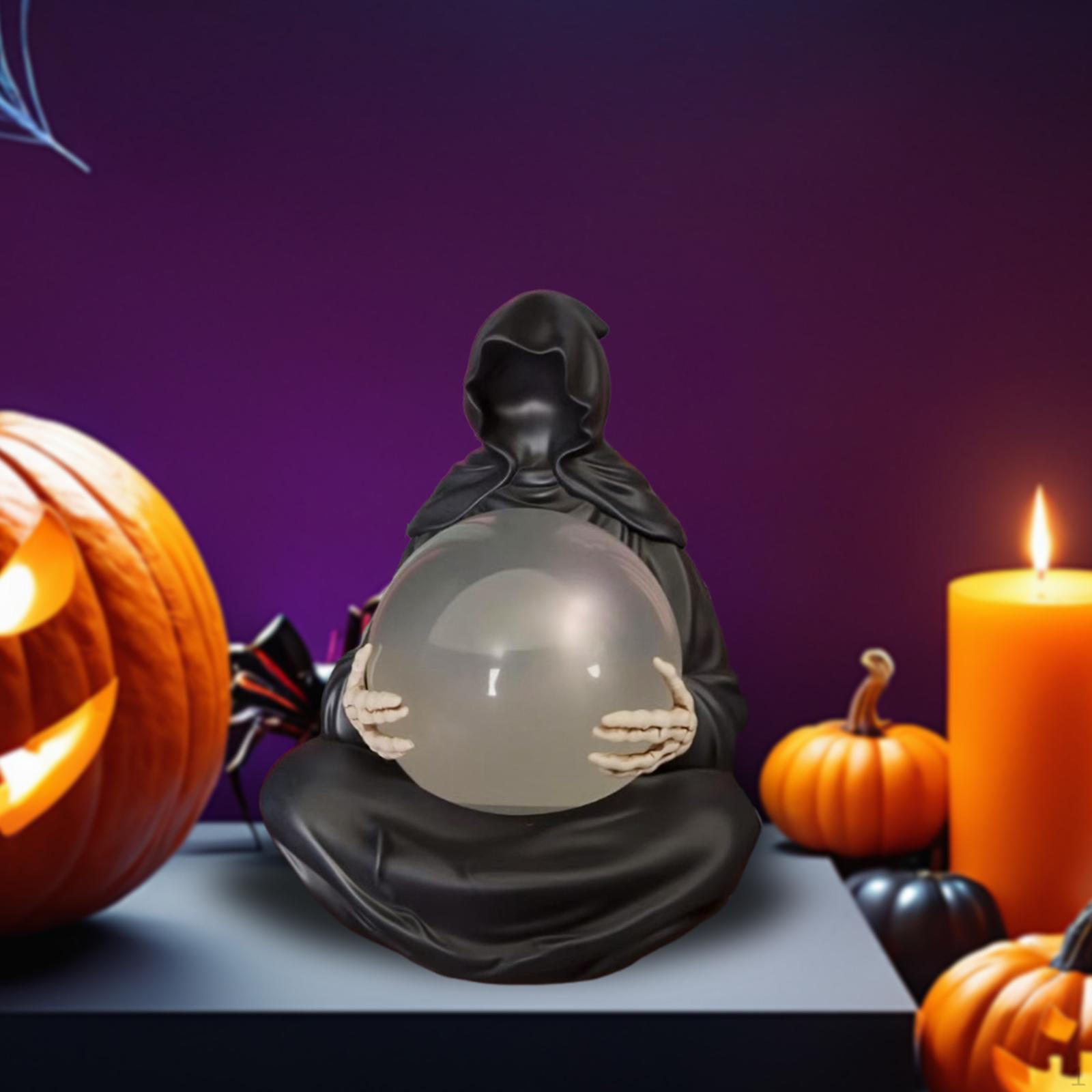 

Reaper Statue Halloween Decor LED Glowing Ball Ornament Resin Sculpture The Death God s Figurine for