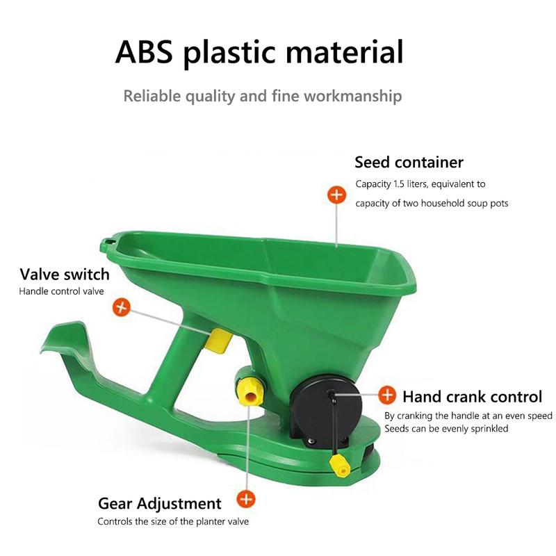 

Садовая сеялка, ручной аппликатор семян и удобрений, разбрасыватель удобрений, ручной инструмент для таяния снега на газоне, рукоятка для семян травы, камень зелёный