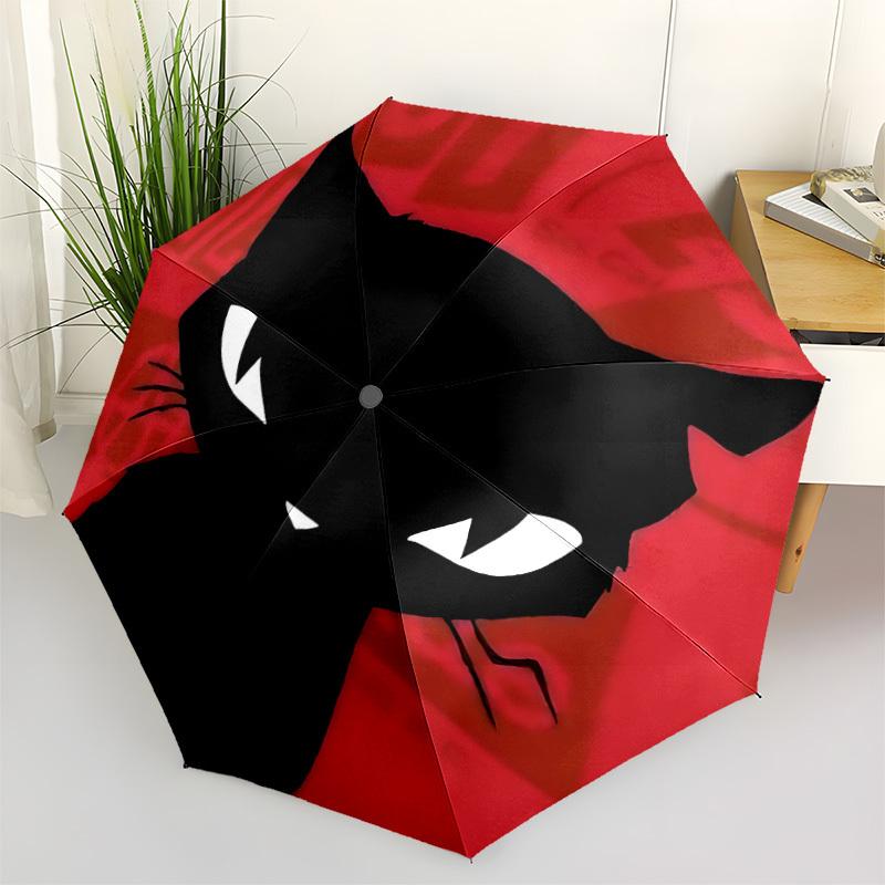 1 Stück Katze Rot Automatisches Öffnen/Schließen Regenschirm Kompakter Faltregenschirm, Ganzjahres-Tragbarer Regenschirm für Damen/Herren F1124261