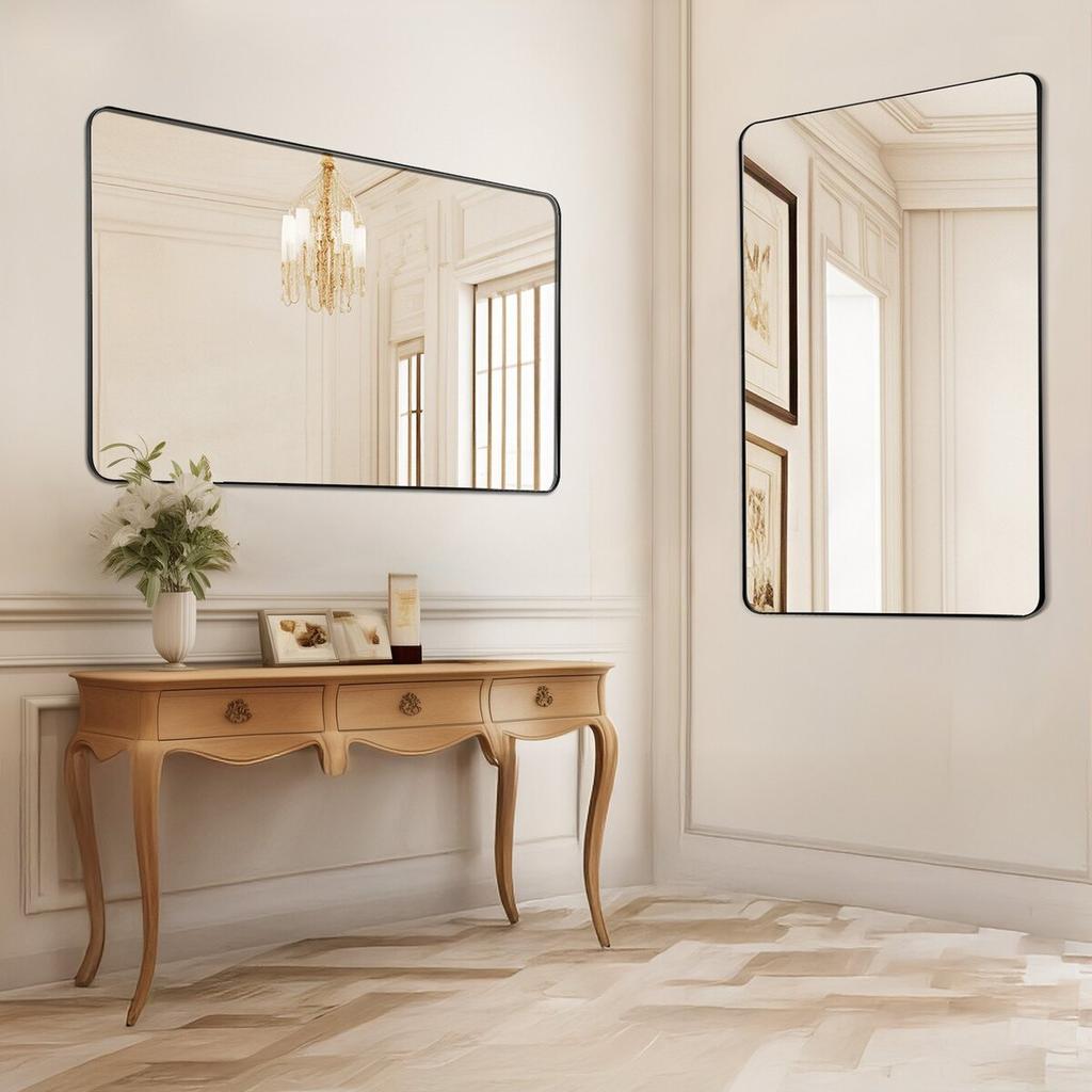Wall Mounted Makeup Mirror, 0.15" Thick, 30" x 40" Mirror with Aluminium Alloy Frame & Explosion-Proof Film, Scratch-Resistant Mirror with Z-Shaped