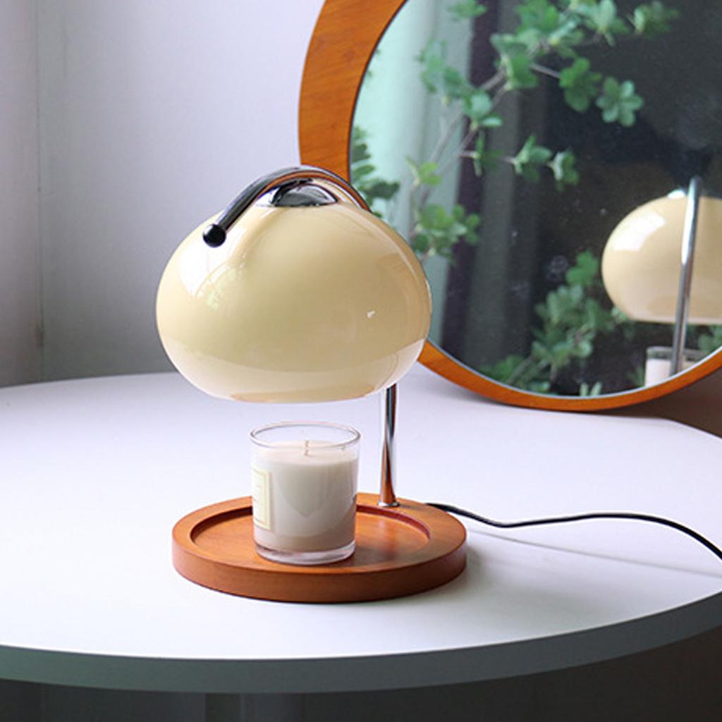 Candle Warmer Lamp Wooden Rack Iron Stand Glass Lampshade Decorative Retro Candle Melting Lamp with Timer