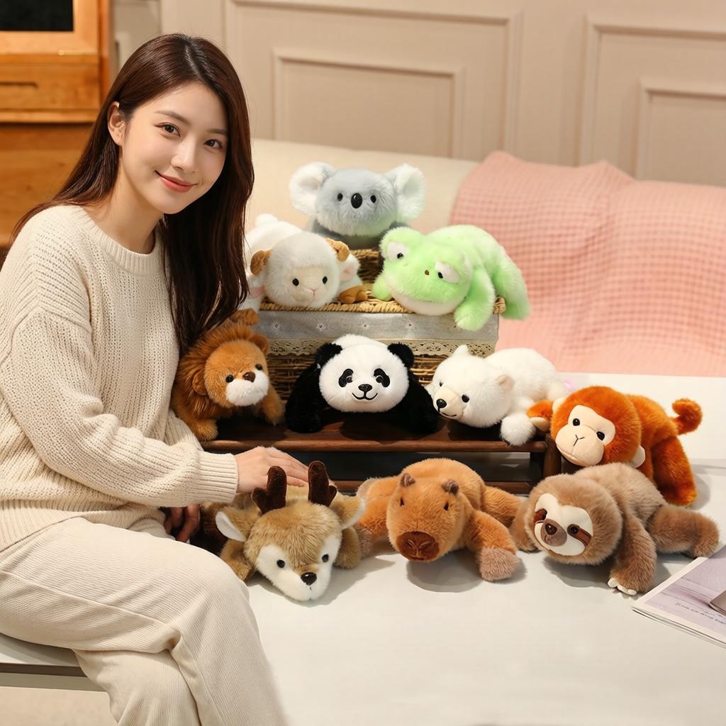 20Cm Kawaii Small Animals Cartoon Plush Toy Lying Monkey Red Panda Bear Sloth Capybara Doll Hand Size Plushie Appeasing Gift