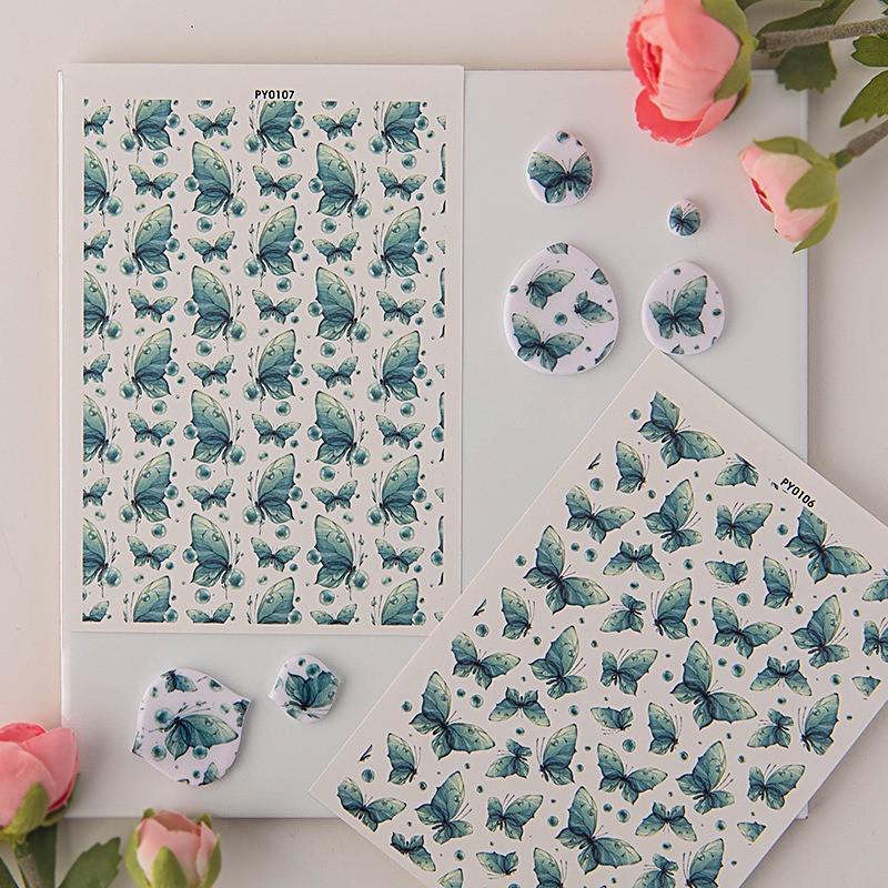 Butterfly Painted Pattern Polymer Clay Watercolor Transfer Paper Water-soluble Disposable Sticker Earring Jewelry Pottery Making
