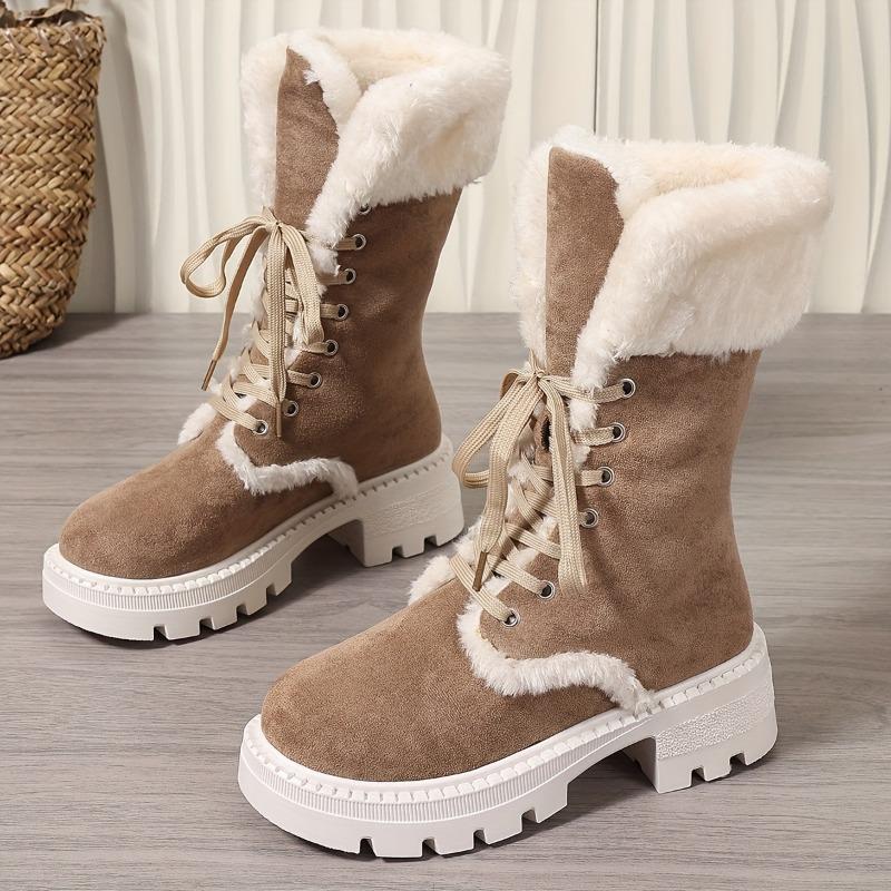 Snow Boots 2025 Winter New Chunky Heel Warm Padded Lacing