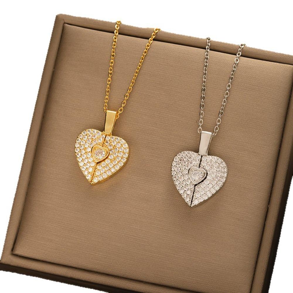 Trendy Titanium Steel Heart Pendant Necklace for Women Elegant Open Close Love Shape Collarbone Chain Jewelry