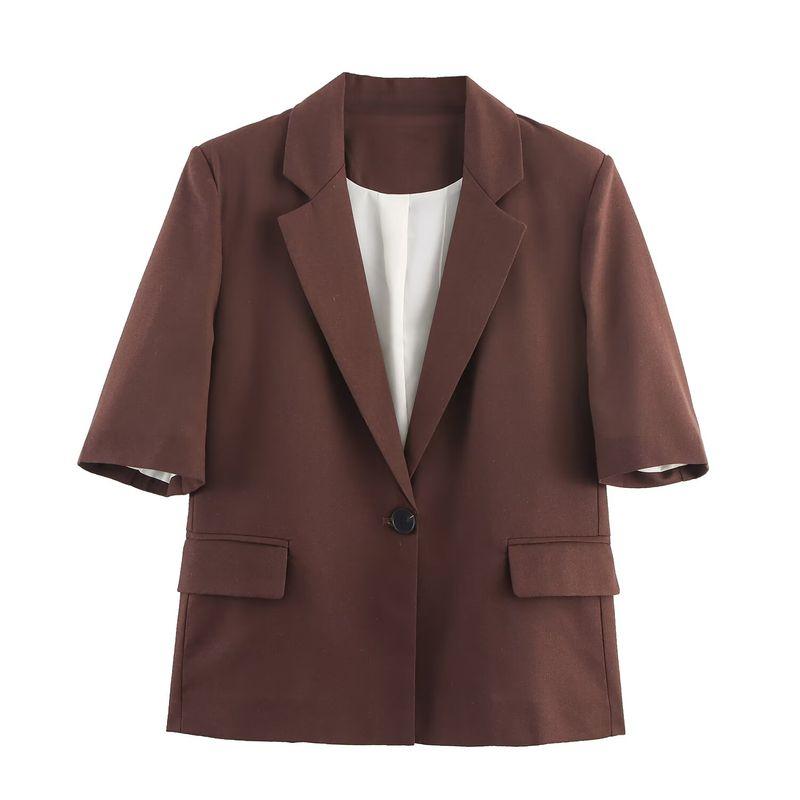 

Zbzr Autumn New Women clothes Western Style Fashion Temperament All-Matching Solid Short sleeve Blazers 8630385 Brown L
