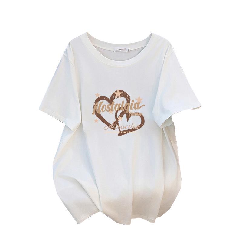 Women's Plus Size Slimming Mid-Length Short-Sleeve T-Shirt - Round Neck, Loose Fit (Sizes 200-350 Jin)