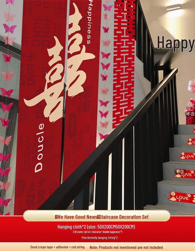 Wedding Room Decoration Set: Double Happiness Banners for Bride & Groom