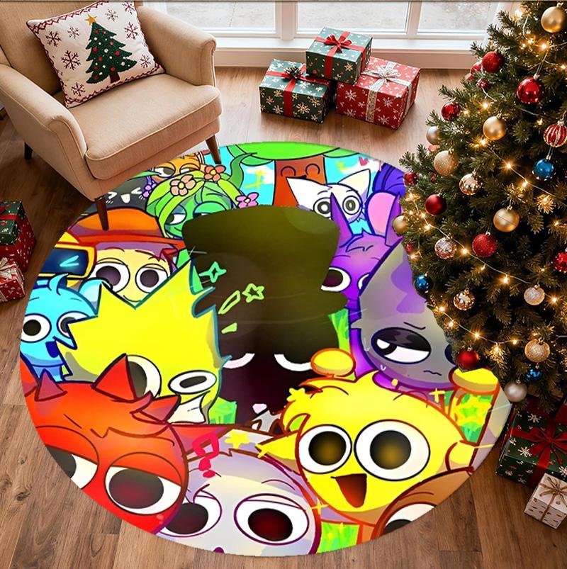 Sprunki Game Pattern Round Rug, Indoor/Outdoor Mat, for Picnic, Gameroom, Bedroom, Office, Living Room, Home Decor Carpet, Birthday Gift
